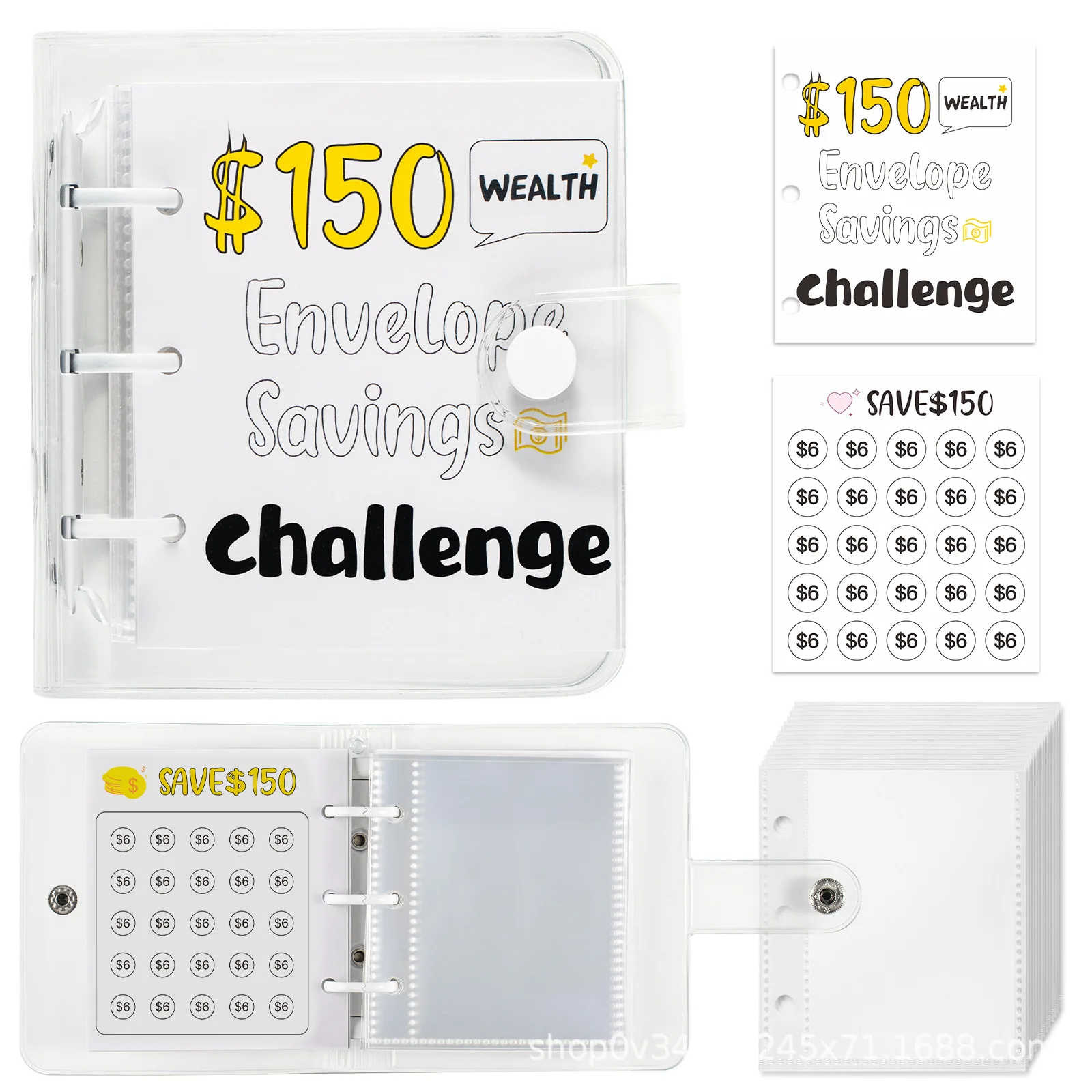 Mini Money Saving Binder $150/300/500/1000 Cash Envelopes Savings Challenges Book Colorful Waterproof Mini Budget Binder