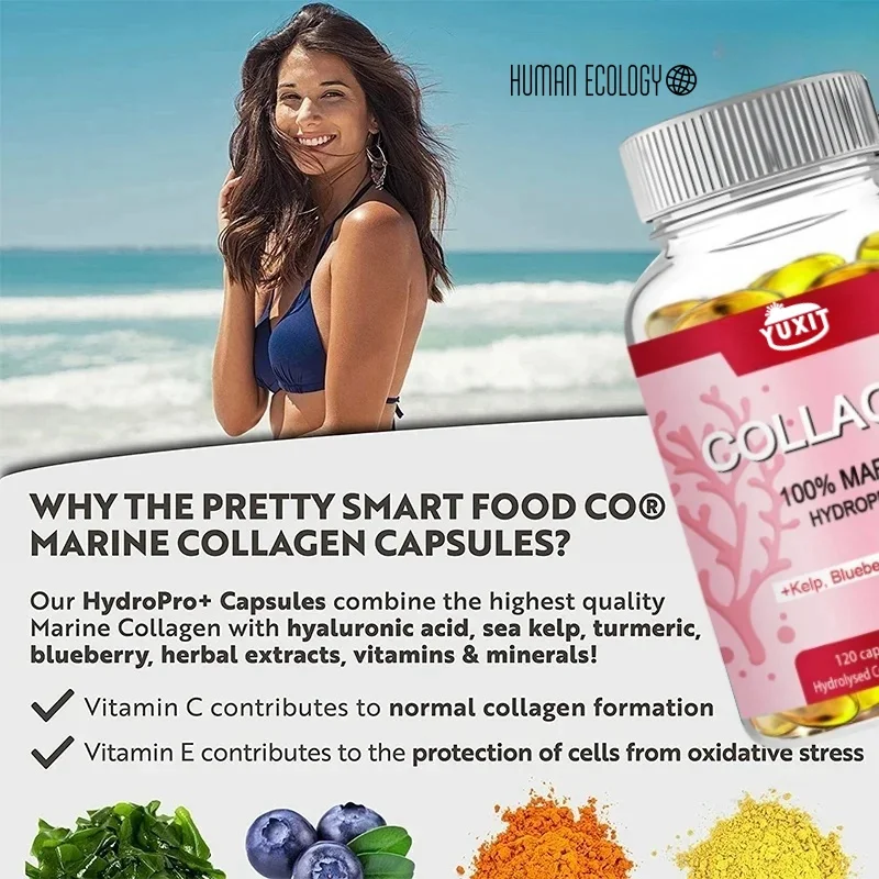 Powerful Marine Collagen 1400mg with HA Biotin Blueberry Vitamins ComplexHydrolyzed Type 1