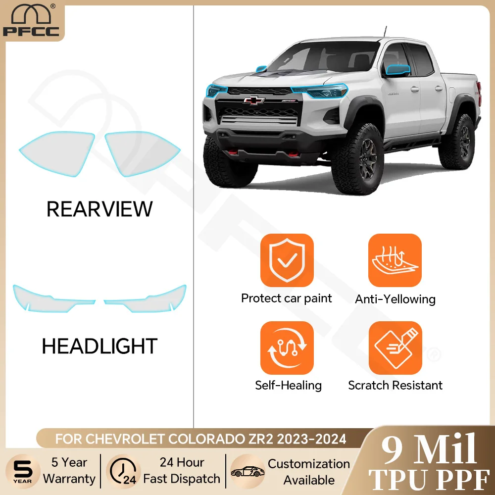 

Headlight Rearview TPU Paint Protection Film For Chevrolet Colorado ZR2 2023 2024 Clear Bra Pre-cut PPF Anti-Scratch Resistant
