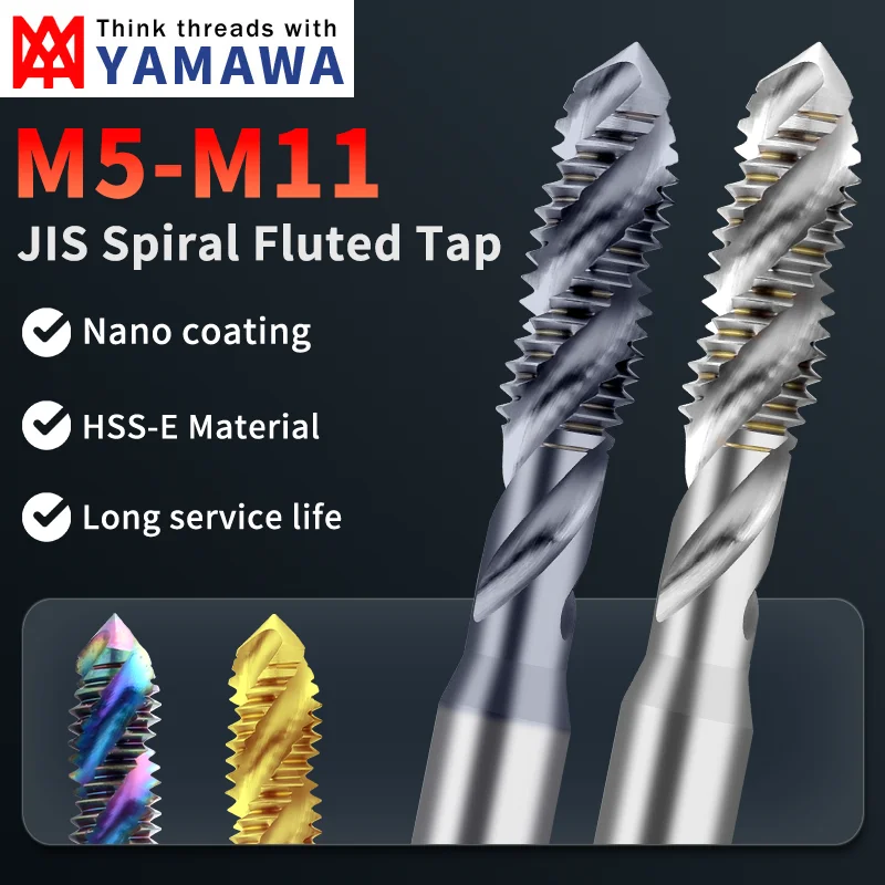 Japan YAMAWA JIS HSS-E Metric Spiral Fluted Tap M5-M11 Without/TC50/TIN/TICN Coating Machine Screw Thread Taps