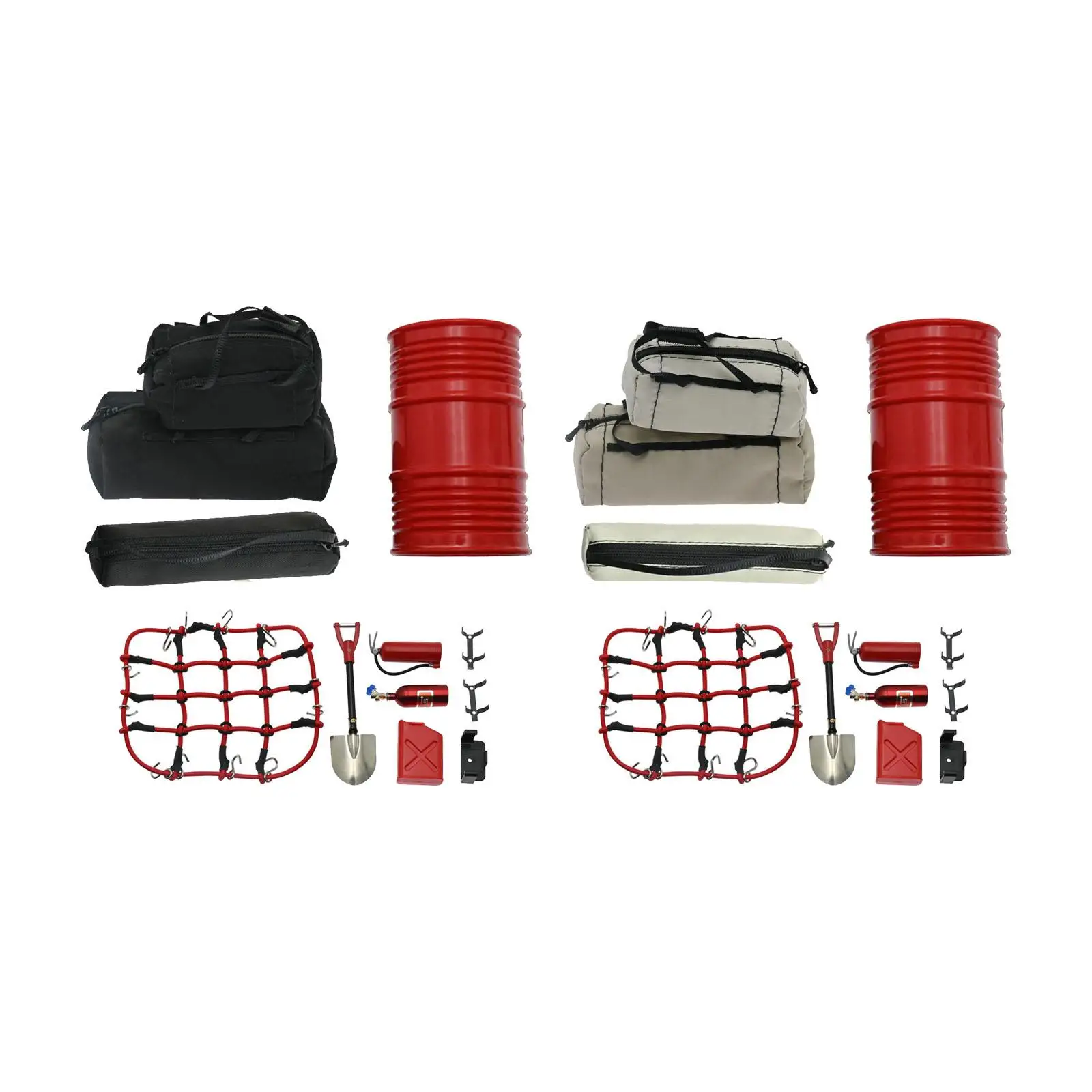 Canvas Metal Roof Bag Set for 1/10 RC Crawler Car Simulation Decoration with Fuel Tank and Tools