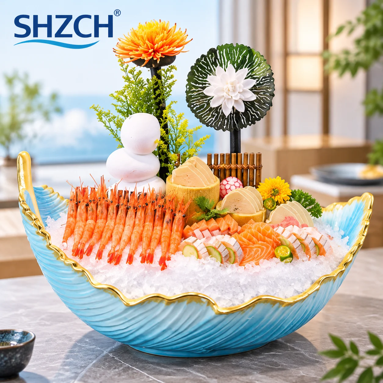 Creative Resin Sashimi Platter - Durable Seafood & Salmon Presentation Tray, Artistic Serving Dish for Restaurant and Home Party