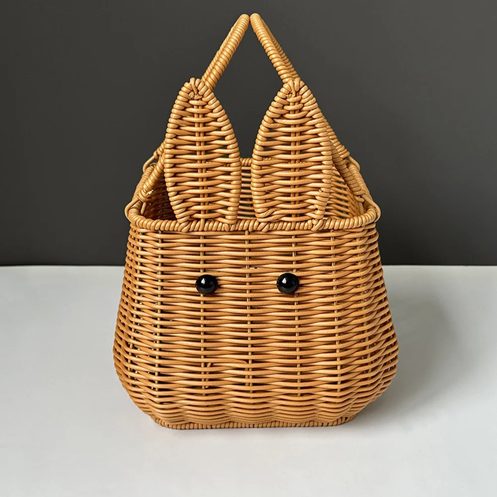 

Bunny Woven Basket Handmade Storage Basket Lightweight for Home Picnic Organizer Sundries Holder Sundry Storage Box