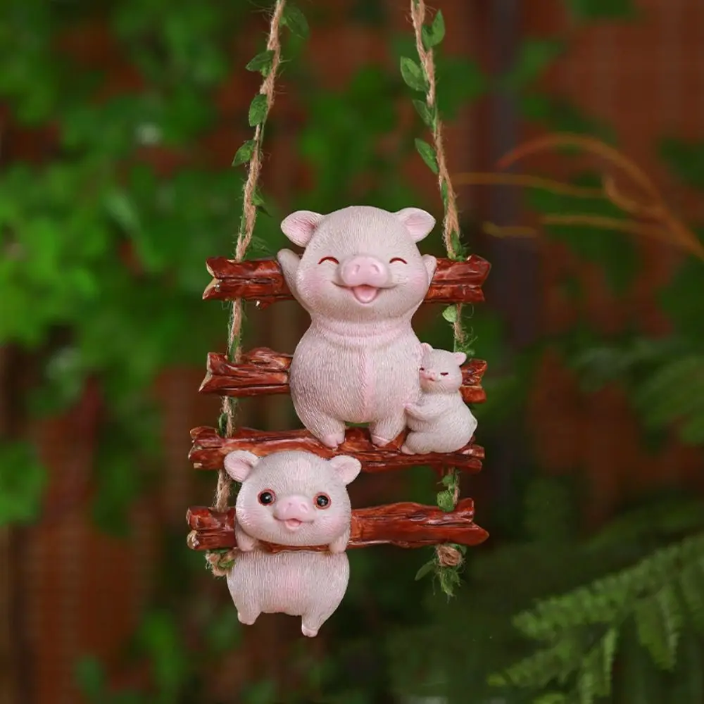 Garden Decor Resin Cat Climbing Vine Pendant Cute Cartoon Animal Sculpture Waterproof Hanging Pig Statue Pendant Flowerpot