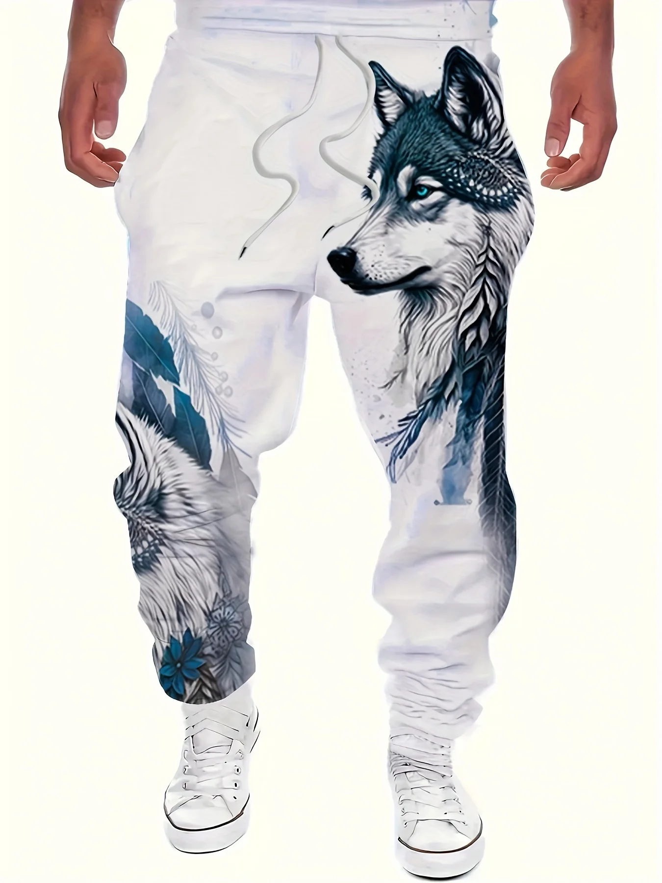 

Men's 2025 Sweatpants, Wolf Graphics Polyester Joggers, Slim Fit Casual Lounge Pants with Pockets, Spring Autumn Streetwear