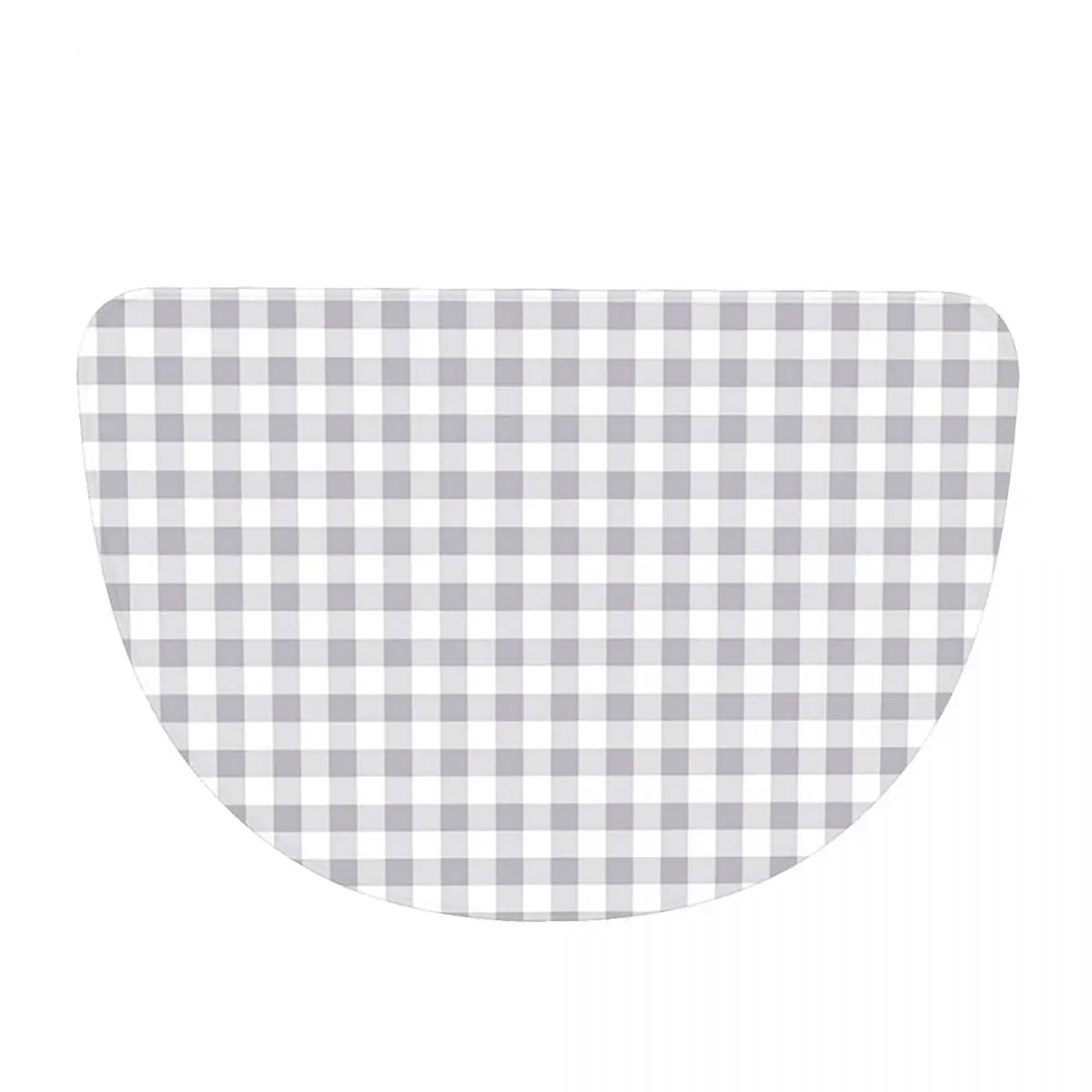 Gray And White Gingham Soft Flannel Half Round Doormat Non Slip Bathroom Mat Absorbent Floor Carpet for Home Bedroom