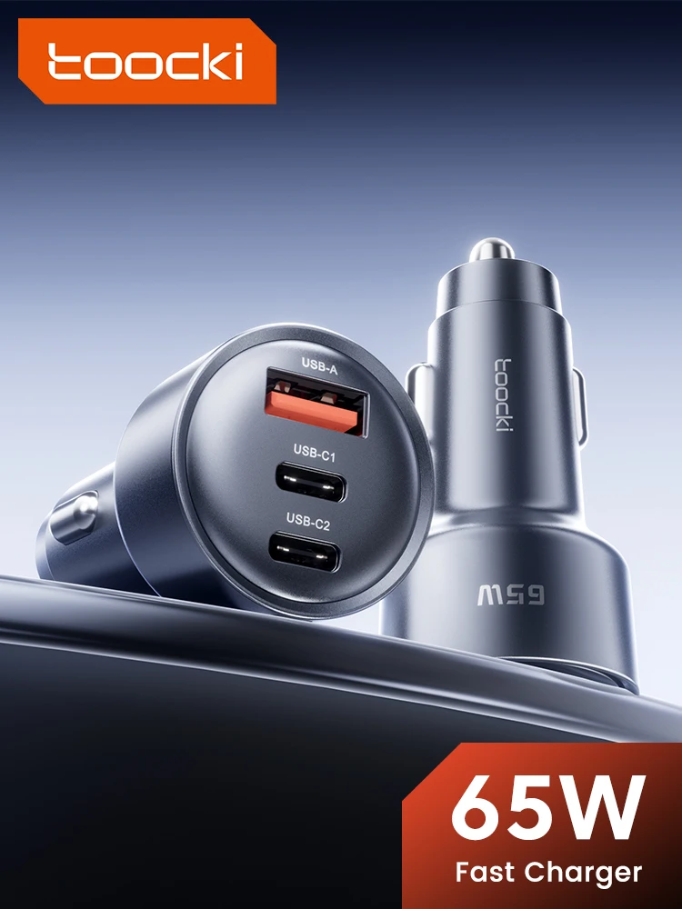 Ładowarka samochodowa Toocki 65W USB C 3 porty Typ C Szybkie ładowanie PPS PD3.0 QC Ładowarka samochodowa do telefonów iPhone 16 Xiaomi Huawei Samsung — 2
