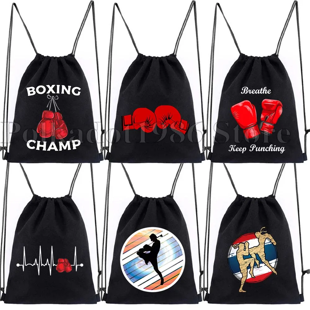 Cute Red Boxing Gloves Rocky Balboa Strong Boxing Fighter Gloves Muay Thai Fan Gifts Drawstring Bag Soccer Backpack Gym Sackpack