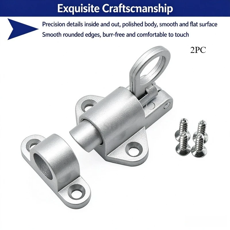 2PCS Door Window Slide Latch Lock Security Pull Ring Gate Latches Automatic Aluminum Alloy Spring Latch,Self-Closing Barrel Bolt