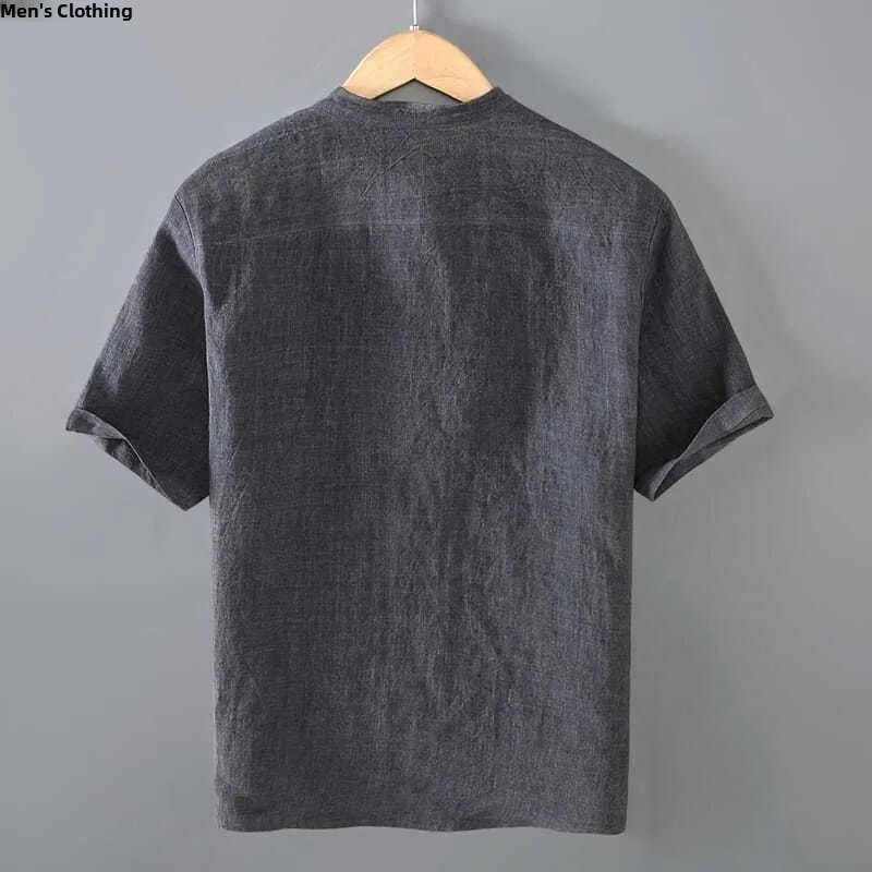 

Retro Linen ort Sve T-irt Men's Thin Loose Summer New Sle Cotton Linen Stand Collar f Sve Casual Trendy Top