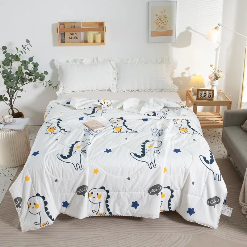 

Cute Dinosaur Quilts Summer Spring Breathable 100%Cotton Queen Size Bed Blanket Soft Thin Boys Girls Home Textile Bedroom Decor