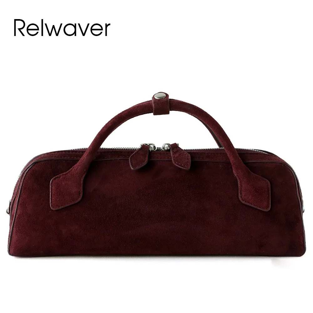 

Relwaver women handbag suede cowhide long hand bag 2025 autumn winter shoulder bag fashion party crossbody bag