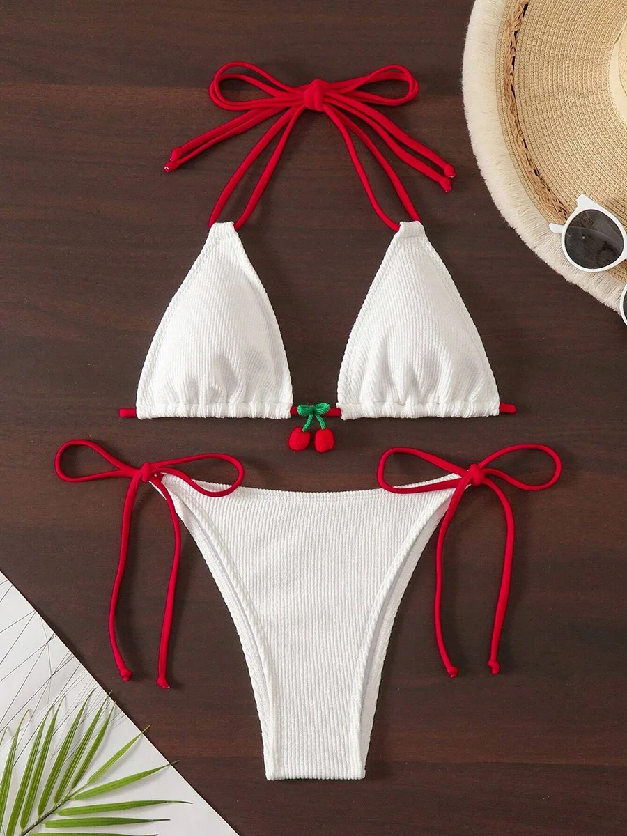 Strawberry Designer Bikini Women White Contrast Bikin Micro Swimsuit Two Pieces Bikini Set Brazilian Bathing Suit Thong Swimwear