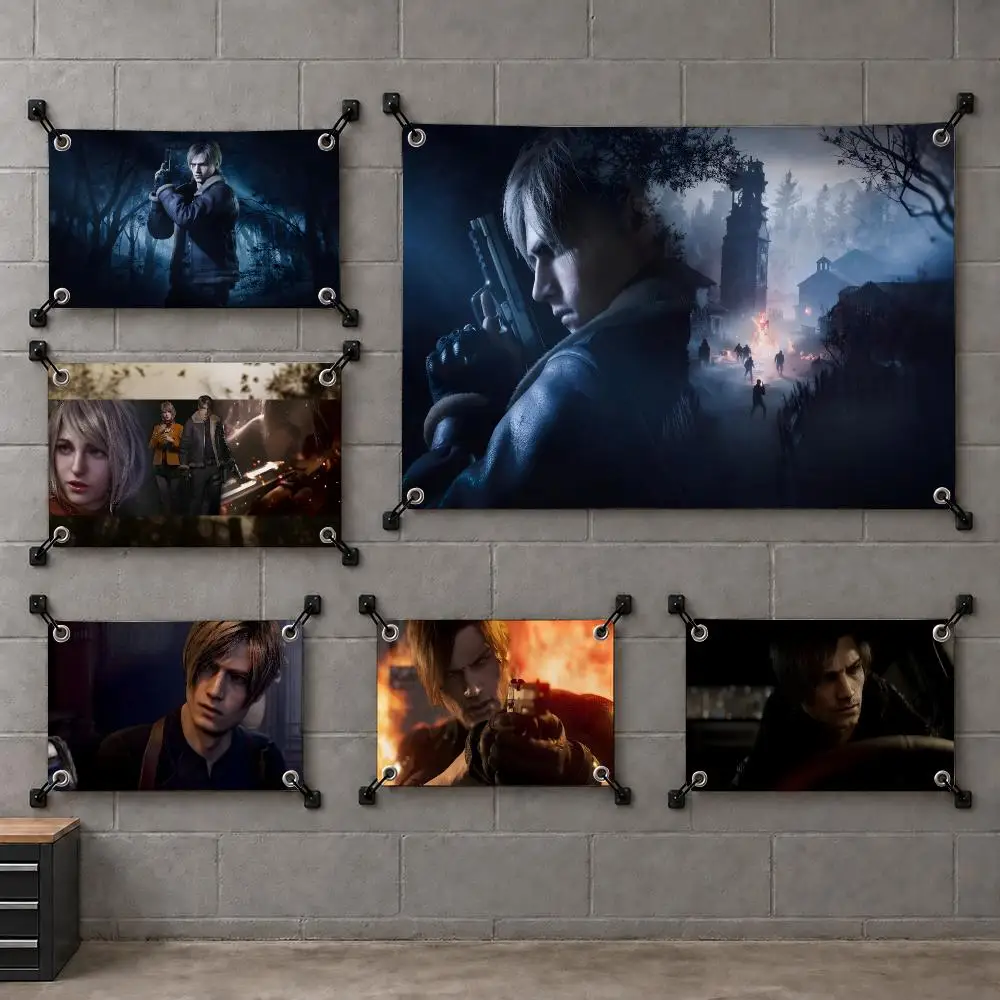 R-Resident E-Evil Leon Kennedy Flags Custom Wall Hanging Background Art Banner For Bedroom Home Living Room Outdoor Decor