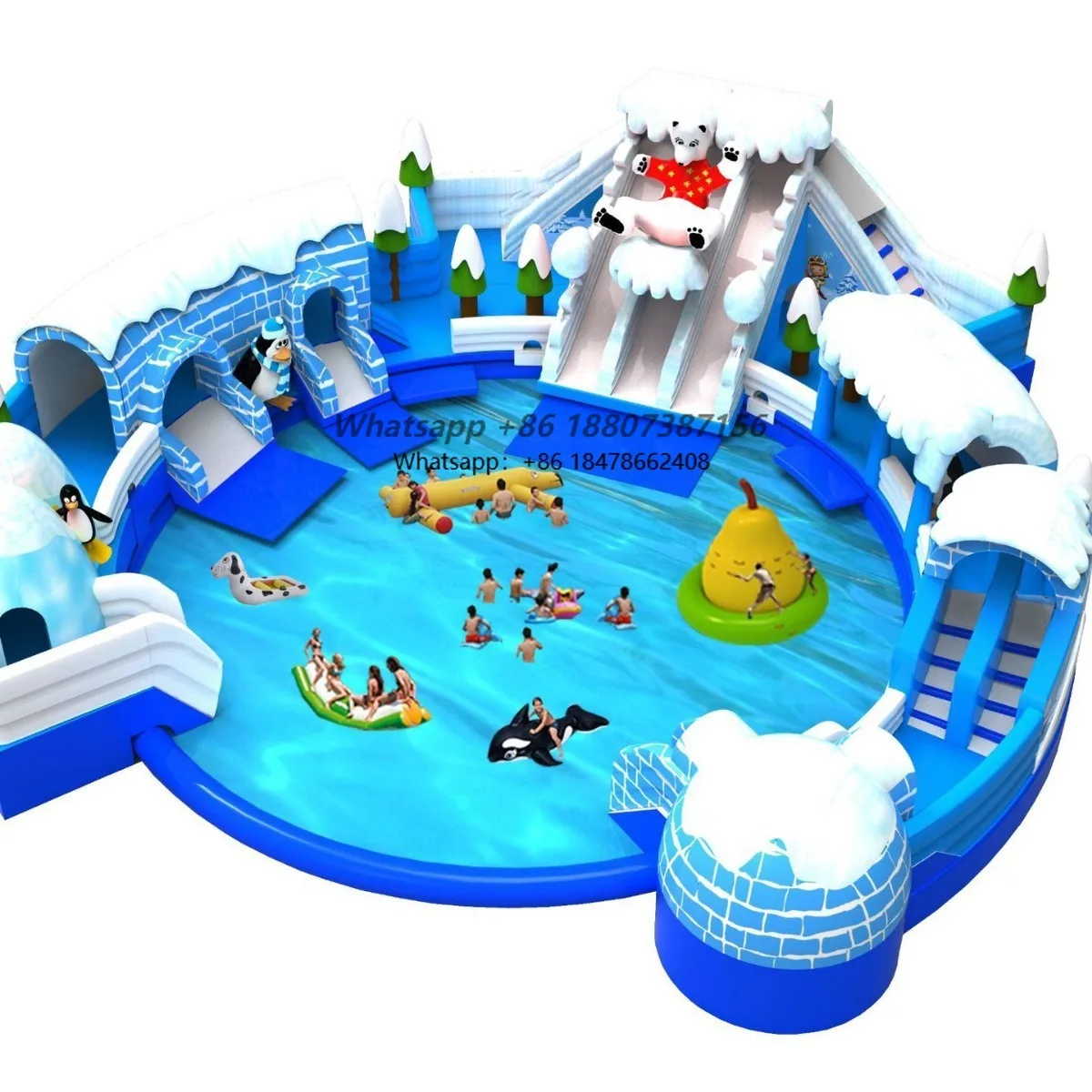 15m Dia PVC Mobile Inflatable Water Slide Park Ice Snow World Swimming Pool Accessories for Home Residential School Outdoor Use
