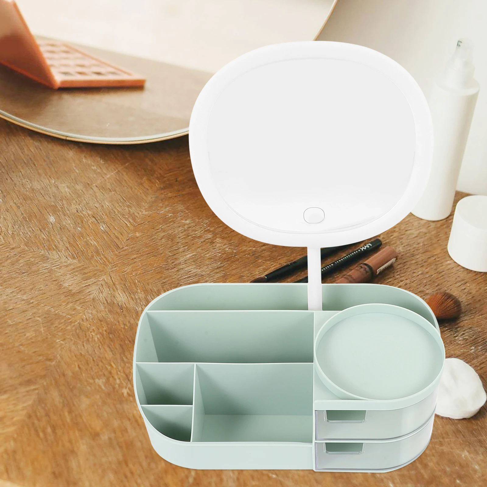 

Functional And Elegant Cosmetic Organizer With Mirror Makeup Brushes Holder Desktop Storage For Beauty Products