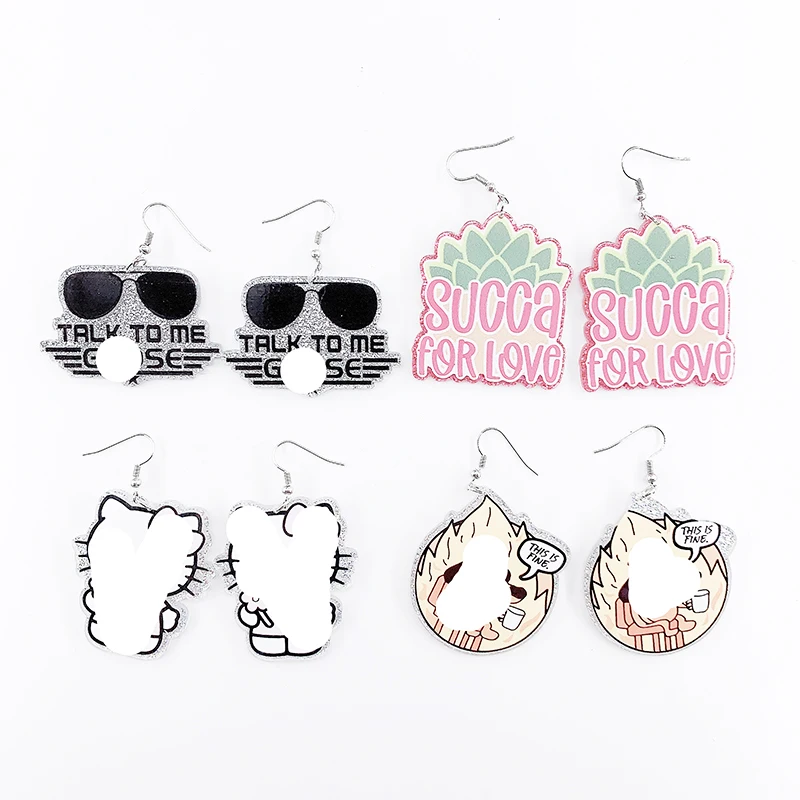 Glitter Cartoon Cat Dog Acrylic Earrings For Women Flat Back Sunglasses Pineapple Succa for Love Charm Dangle Earring Jewelry