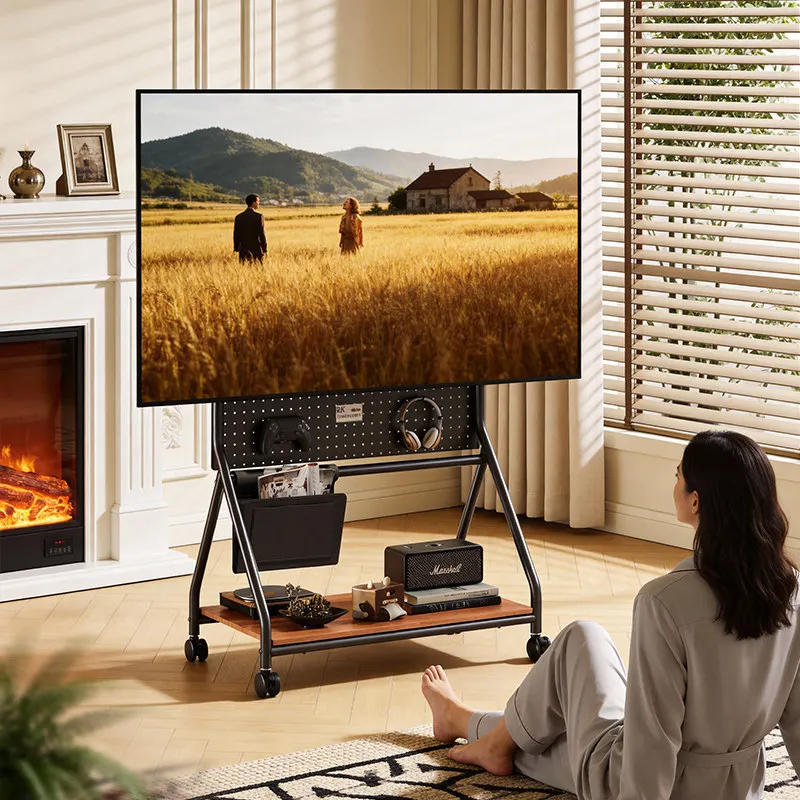 Mobile TV Stand with Hole Plate Storage Bag Universal TV Hanger Floor Rack with Wheel Storage