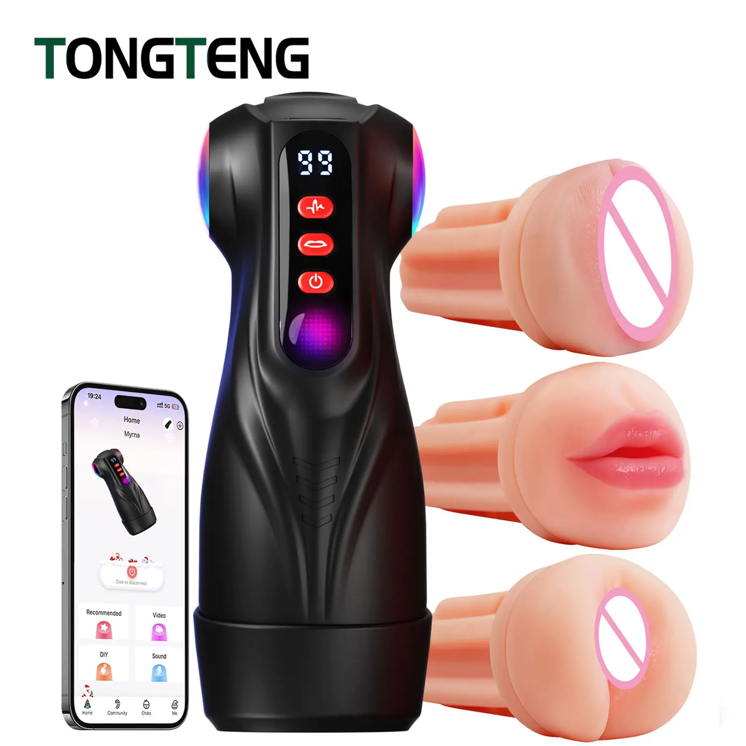 ماستر ذكر أوتوماتيكي مع التحكم في التطبيق 9 أوضاع مص تهتز للرجال ألعاب جنسية مضخة القضيب الكبار اللسان الضارب