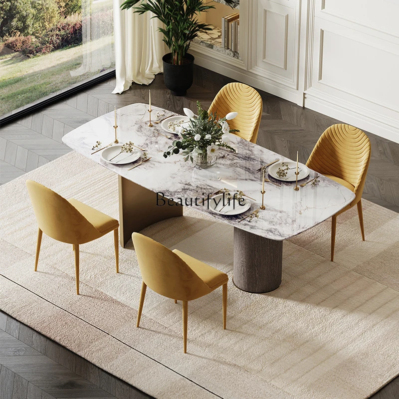 Modern spar dining table Italian light luxury wood grain foot rectangular dining table