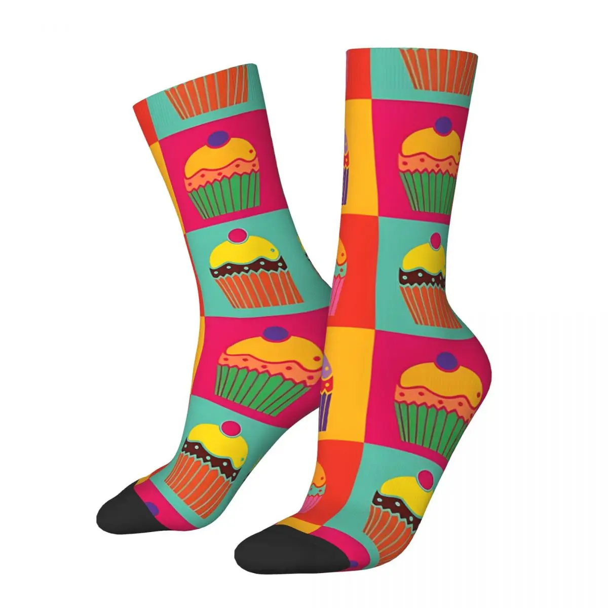 Retro Pop Art Cupcakes Men's compression Socks Unisex Harajuku Seamless Printed Novelty Crew Sock