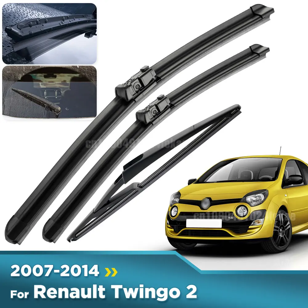 

For Renault Twingo 2 BJ 2007-2014 2008 2009 2010 Wiper Front&Rear Wiper Blades Windshield Windscreen Window Brushes 24"+16"+12"