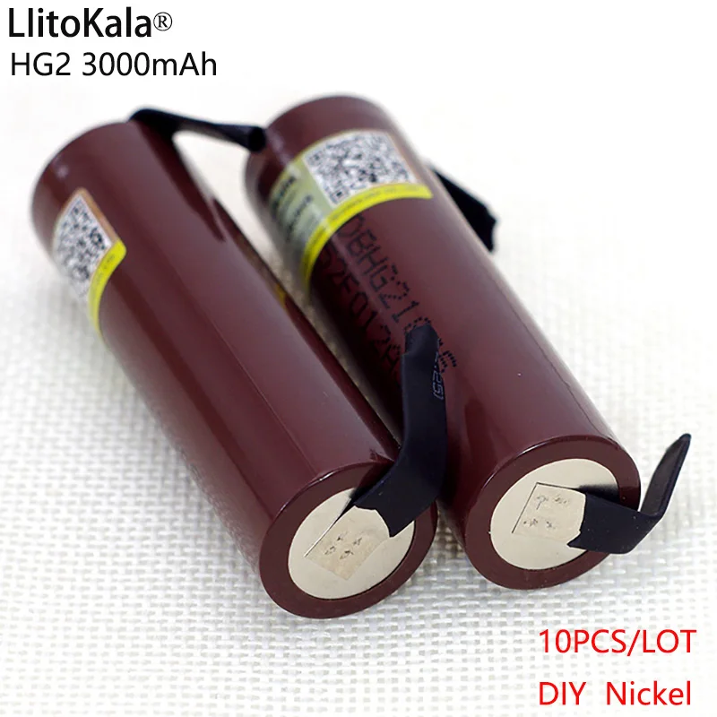 10-100pcs Liitokala 100% New HG2 18650 3000mAh Rechargeable battery 18650HG2 3.6V discharge 20A Power batteries + DIY Nickel