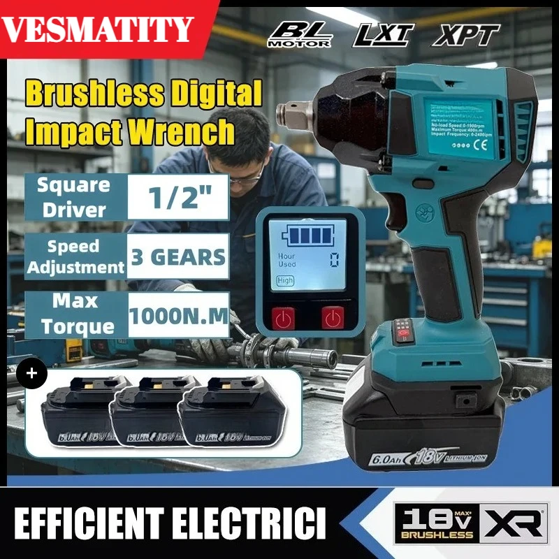Electric Wrench, 400N High Torque with Digital Display, Multifunctional Portable Electronic Power Tool for 18V-20V battery.