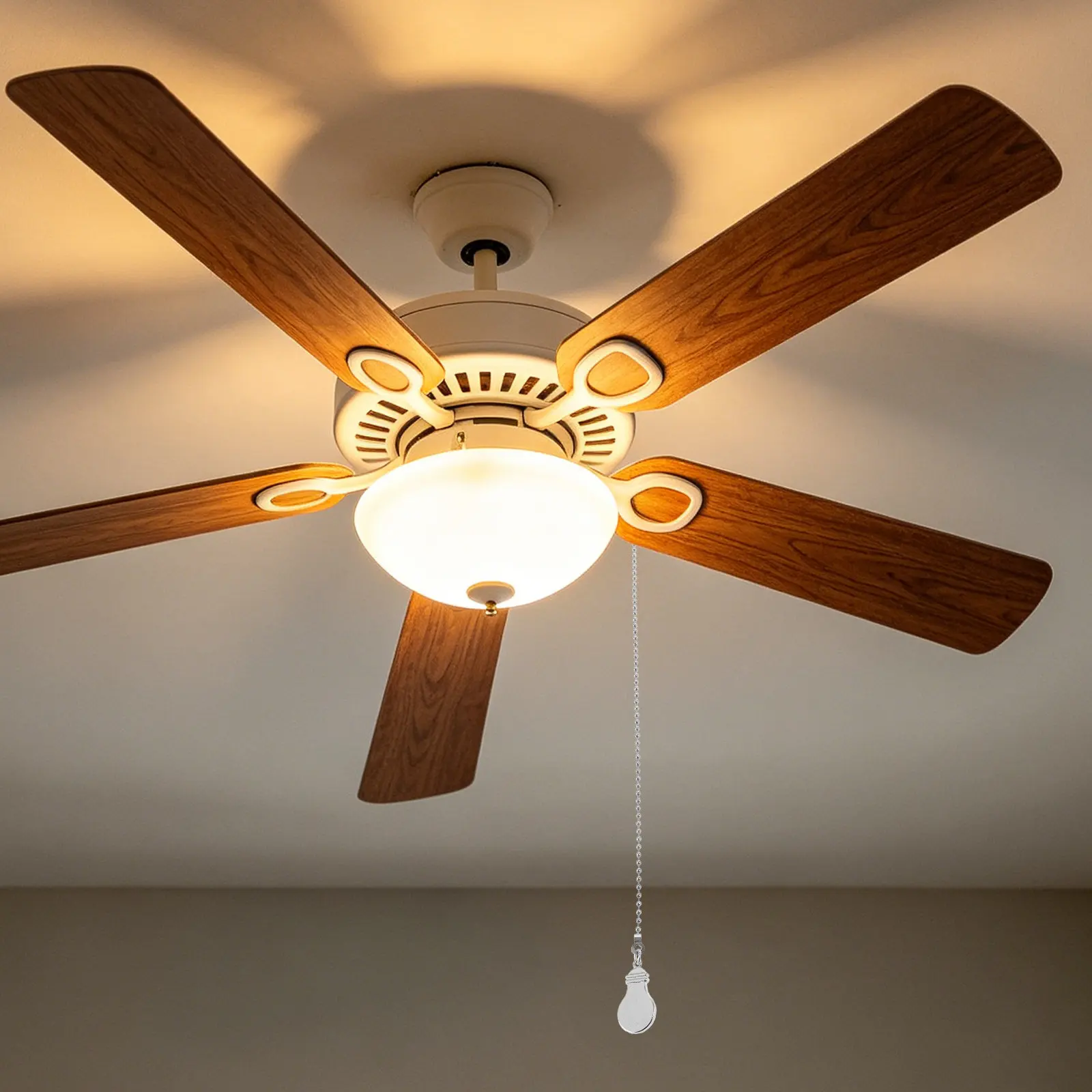 2Pcs Ceiling Fan Pull Chain Extension Set Decorative Zinc Alloy Vintage Pendant Light Pull Cord for Fan Lamp Silver