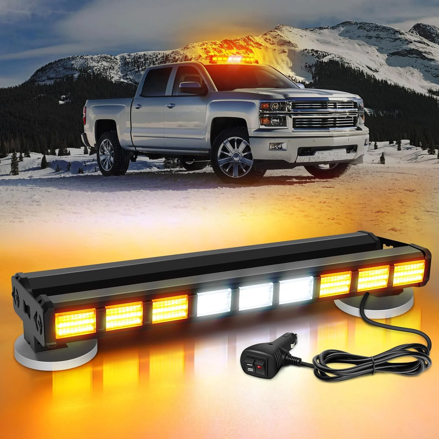 17 Inch LED Strobe Light Bar,26 Flashing Modes High Intensity Emergency Hazard Warning Beacon Light With Magnetic Base For Car T