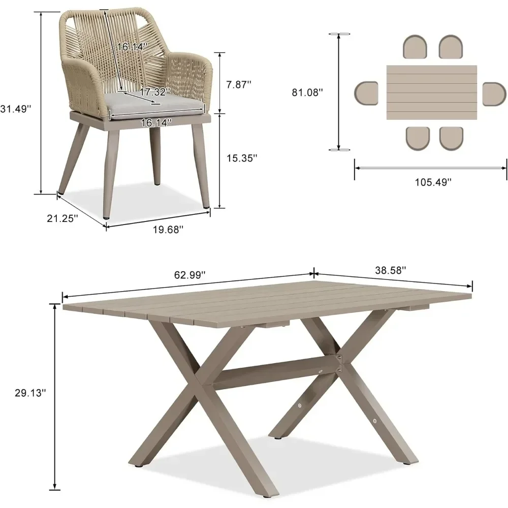 7 Pieces Outdoor Dining Set,  for Lawn Garden Backyard Deck,All-Weather PE Rattan Outdoor Patio Furniture Sets