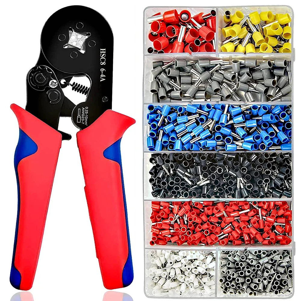 Ferrule crimping tool kit AWG23-7 adjustable ratchet wire crimping pliers with 1250PCS ferrules kit wire end cable terminals set