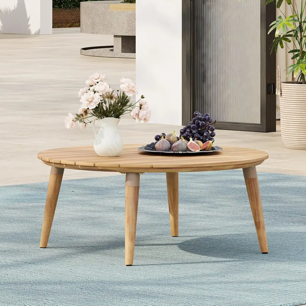 

Уличный журнальный столик, акцентный столик из дерева акации с решетчатой панелью, круглый стол для патио для сада, крыльца, балкона, низкая площадка