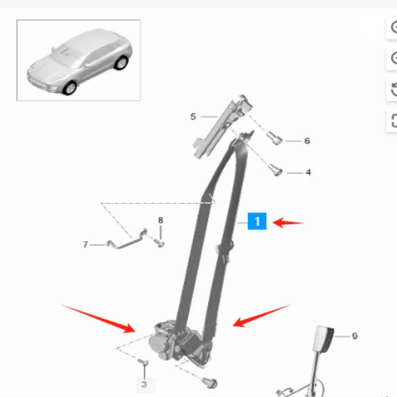Three-point seatbelt For Porsche Macan 95B 2014-2027 95B857705OA5 95B857705C0A5