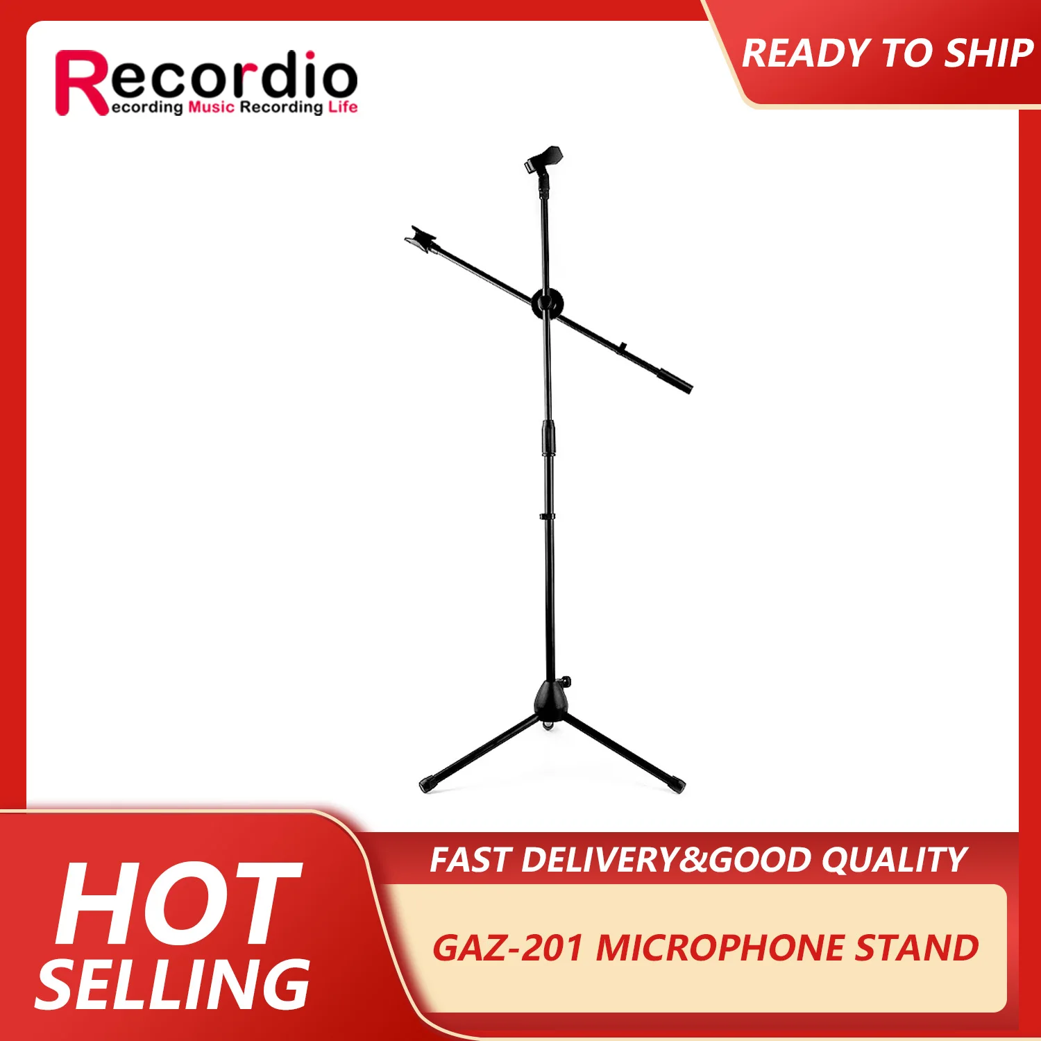 GAZ-201 Tripod Adjustable Studio Floor Standing Microphone Stand Professional for Microphone Recording Outdoor Performances etc