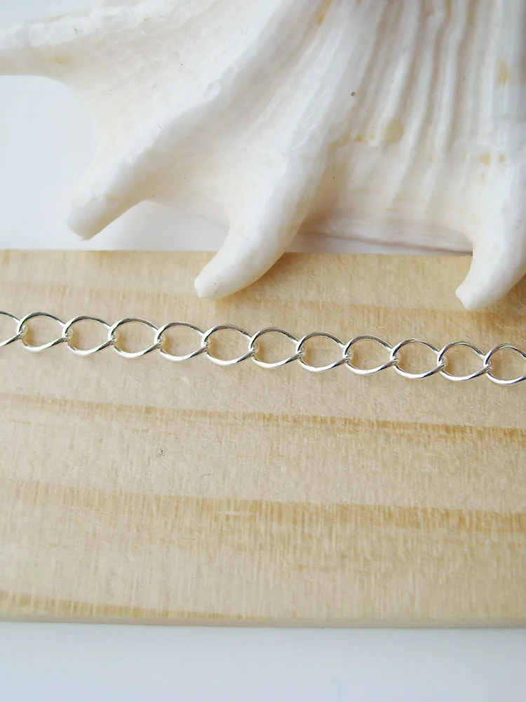 silver chain,solid 925 sterling silver twisted oval cable chain, loose chain for necklace,bracelet  jewelry, 1meter