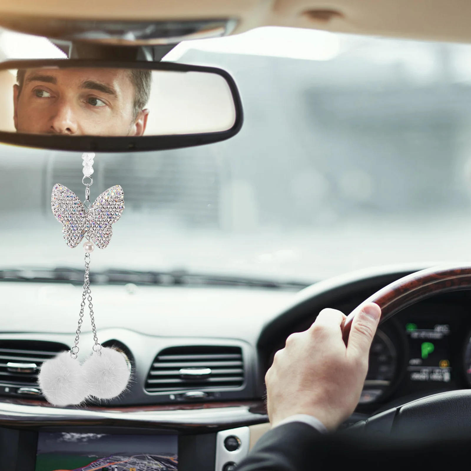 

Crystal Hanging Ornament Luxury With Ball Rhinestones Car Interior Decoration Universal Rearview Mirror Hanging