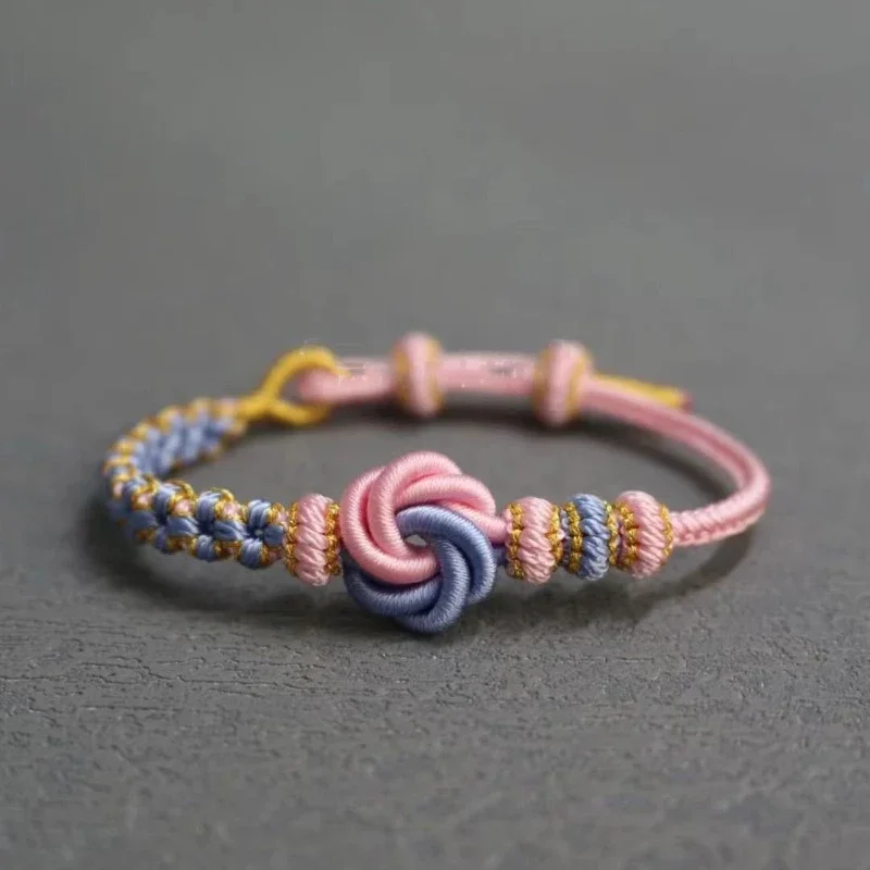 Fashionable Mandala Knot Peach Blossom Adjustable Bracelets DIY Handmade Weaving Bracelet Couple Transfer Beads Party Jewelry