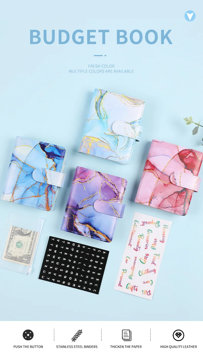 A7 Macaron Color 6 Ring Binder PU Notebook Carry on Budget Book Leather Binder Notebook Cover Journal Kawaii Stationery