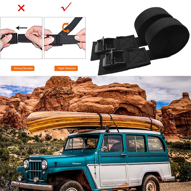 2Pcs 250kg Car Roof Rack Kayak Cam Buckle Lashing Strap Luggage Strap Polyester Quick Release Lashing With Buckle