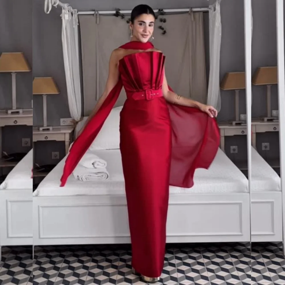 

Customized Elegant Exquisite Charmeuse Sash Pleat Straight Strapless Long Dresses Bespoke Occasion Formal