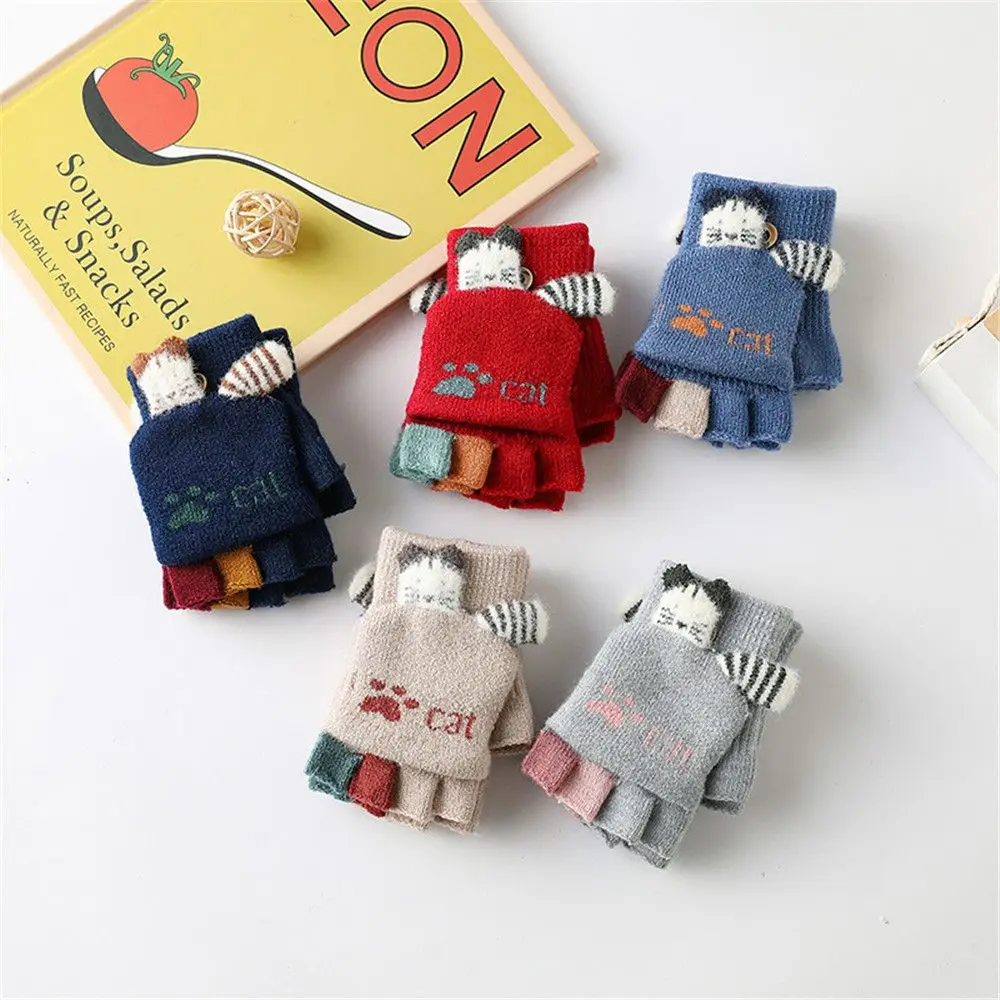 

Детские зимние теплые утепленные перчатки без пальцев для мальчиков и девочек, полуоткидные варежки