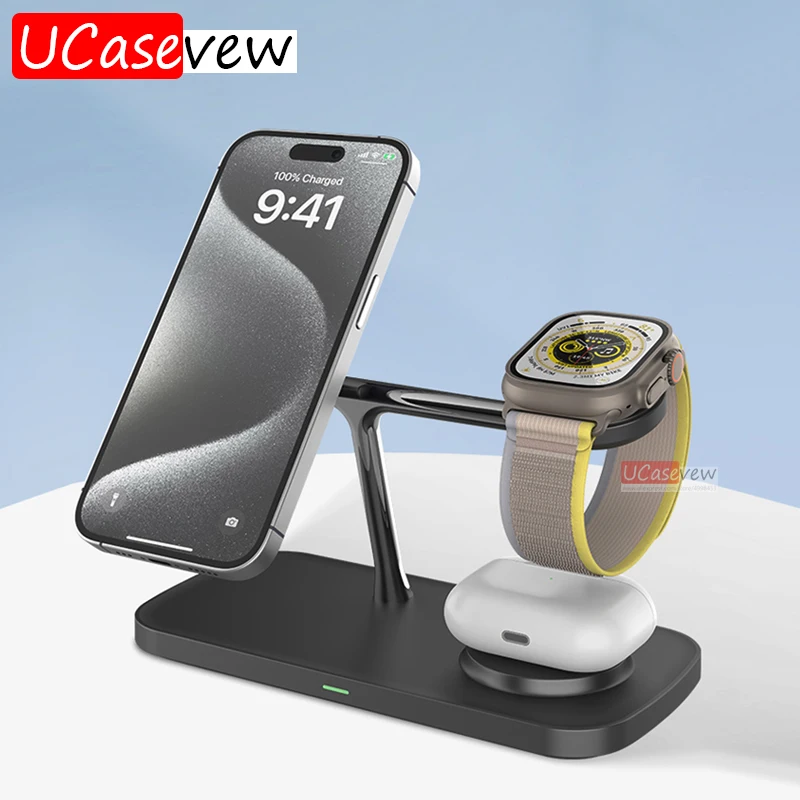 15W Magnetic 3 in 1 Wireless Charger Stand for IPhone 15 14 13 Pro Max Samsung Airpods Pro 2 3 iWatch Wireless Charging Station