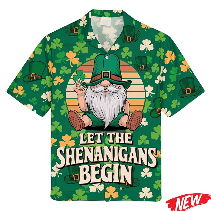 

2026 St. Patrick's Day Men's Shirt New 3d Printed Irish Clover Lapel Shirts Women Casual Short Sleeve Tops Loose Hawaiian Shirt