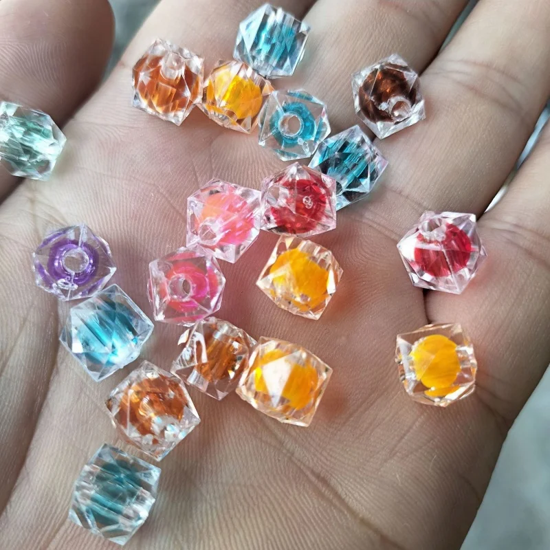 200 10mm inner color transparent square beads, soft core beads, acrylic material, scattered beads, DIY hand woven material