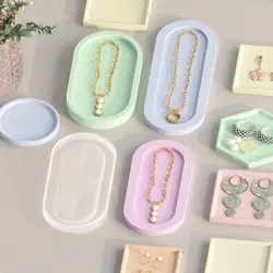 Oval Shape Tray Silicone Molds DIY Concrete Cement Plaster Epoxy Resin Geometric Storage Dish Plate Mould Home Handicraft Decor