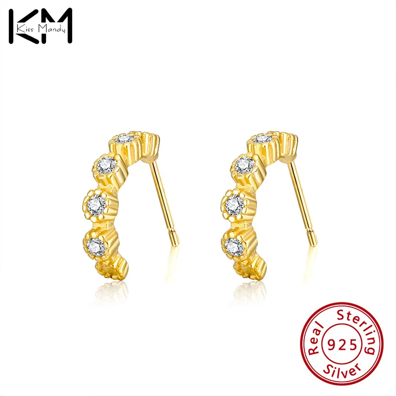 

KISS MANDY 925 Sterling Silver 18K Gold Simple Fashion Pavé Crystal Flower Stud Earrings For Women Jewelry Gift pendientes SE205