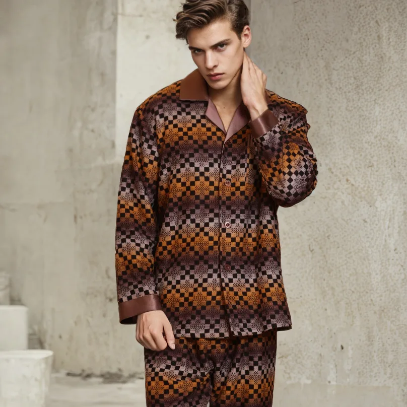 Men 30MM Brushed Real Silk Pajama Set 100% Mulberry Silk Casual Loungewear Warm Outerwear Autumn Winter 2026 Two Piece Suit
