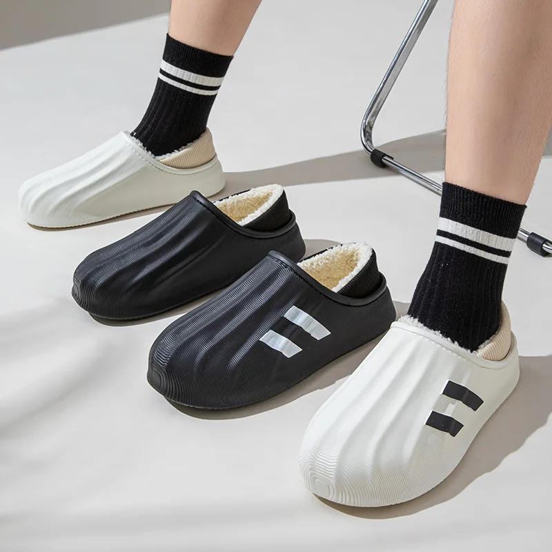 STRONGSHEN Winter Slippers Men Warm Shoes Waterproof Couple Non-Slip Plush Cotton Shoes Indoor Platform Home Slippers Footwear
