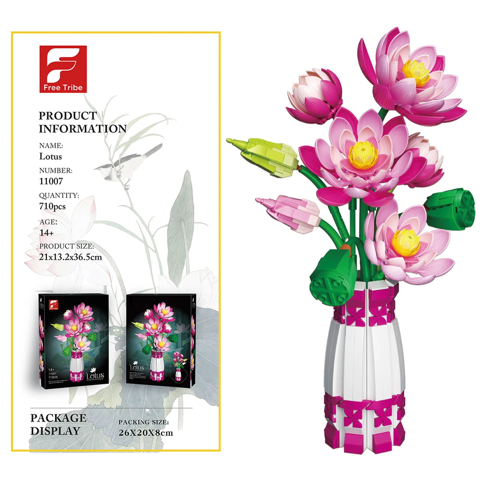 

710PCS Building Blocks Simulation Lotus Flowers Leaves Pods Bouquet Potted Plants Lotus with Vase Home Decor Girls Toys Gifts